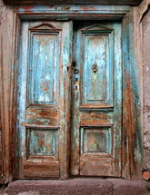Antiquated Stone Wall With Blue Wood Door Backdrop For Photography Shopbackdrop