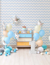 Blue Chevron Wall With Silver Star And Nature Wood Floor For One Birthday Backdrop Shopbackdrop