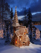 Cartoon Wooden Room In Night Snow Forest Photography Backdrop J-0244 Shopbackdrop