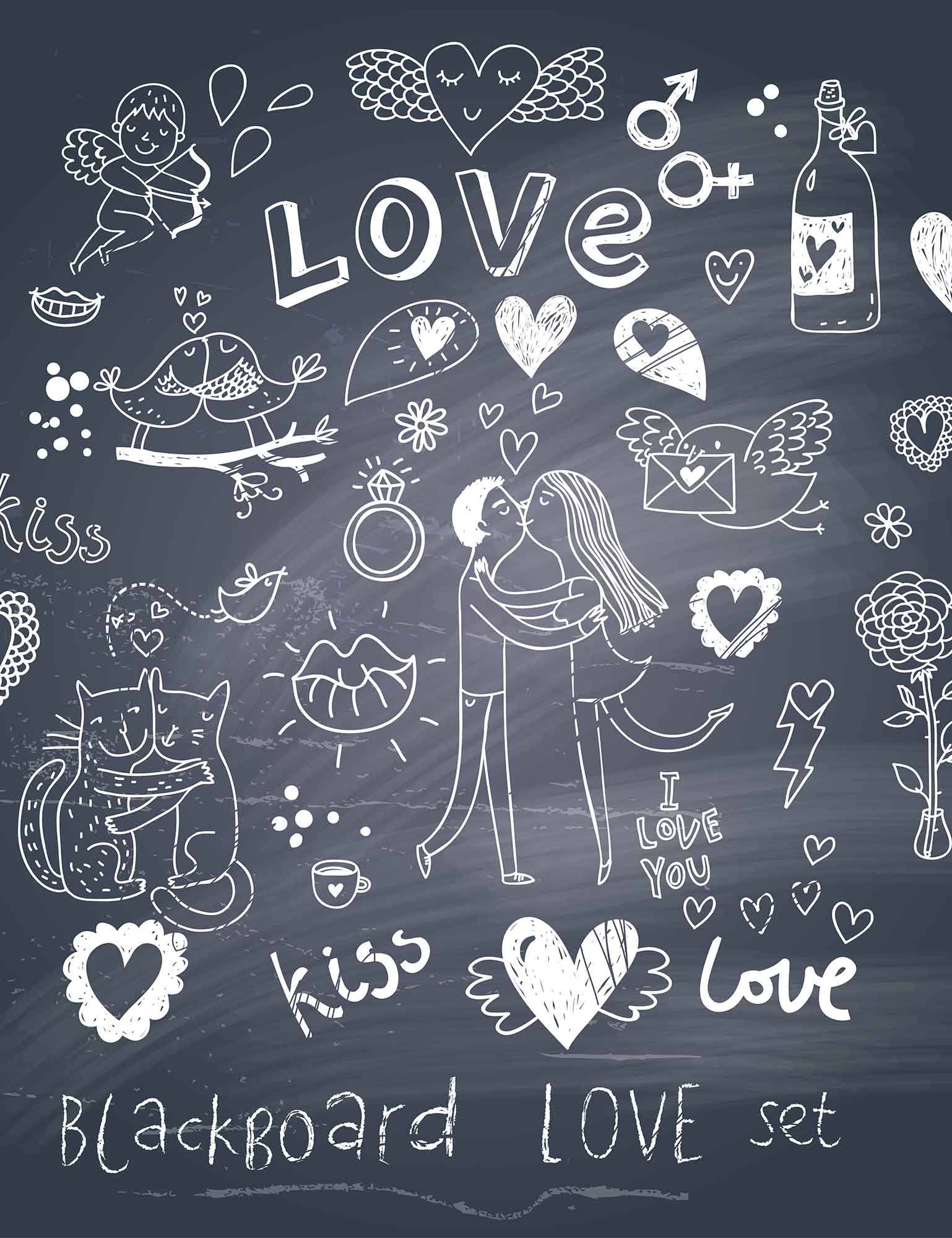 Draw Couple And Love On Blackboard For Valentines Day Photography Backdrop Shopbackdrop