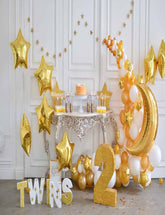 Golden  Stars And Moon Balloons For Baby Two Years Old Birthday Backdrop Shopbackdrop