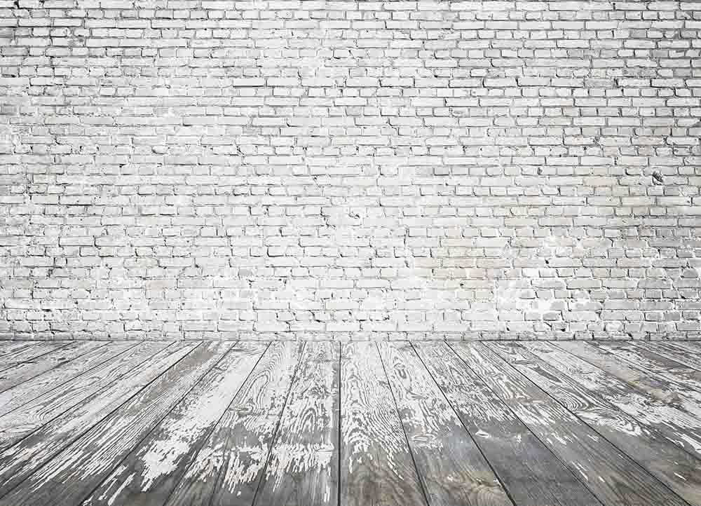 Gray White Senior Brick Wall With Wood Floor Backdrop For Photography Shopbackdrop