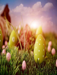 Green Eggs With White Dots On Grass And Bokeh Background For Holiday Backdrop Shopbackdrop