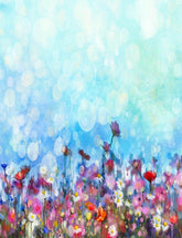 Hand Painted Floral With Bokeh Green Blue Sky Photography Backdrop J-0593 Shopbackdrop