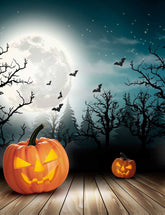 Horror Forest Background With Some Pumpkin On Wood Floor Photography Backdrops Shopbackdrop