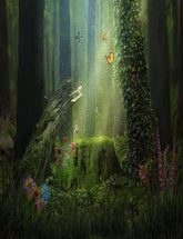 Lush Forest Butterfly And Tree Stump Photography Backdrop Shopbackdrop