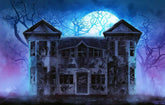 Painted Abandon Senior House With Full Moon For Halloween Backdrop J-0243 Shopbackdrop
