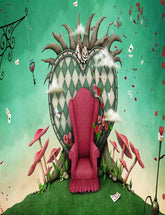 Painted Red Chair Mushroom Red Hearts For Children Magical Photography Backdrop J-0356 Shopbackdrop