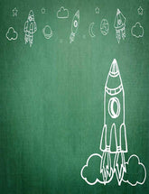 Painted Rockets On Green Chalkboard For Children Photography Backdrop J-0194 Shopbackdrop