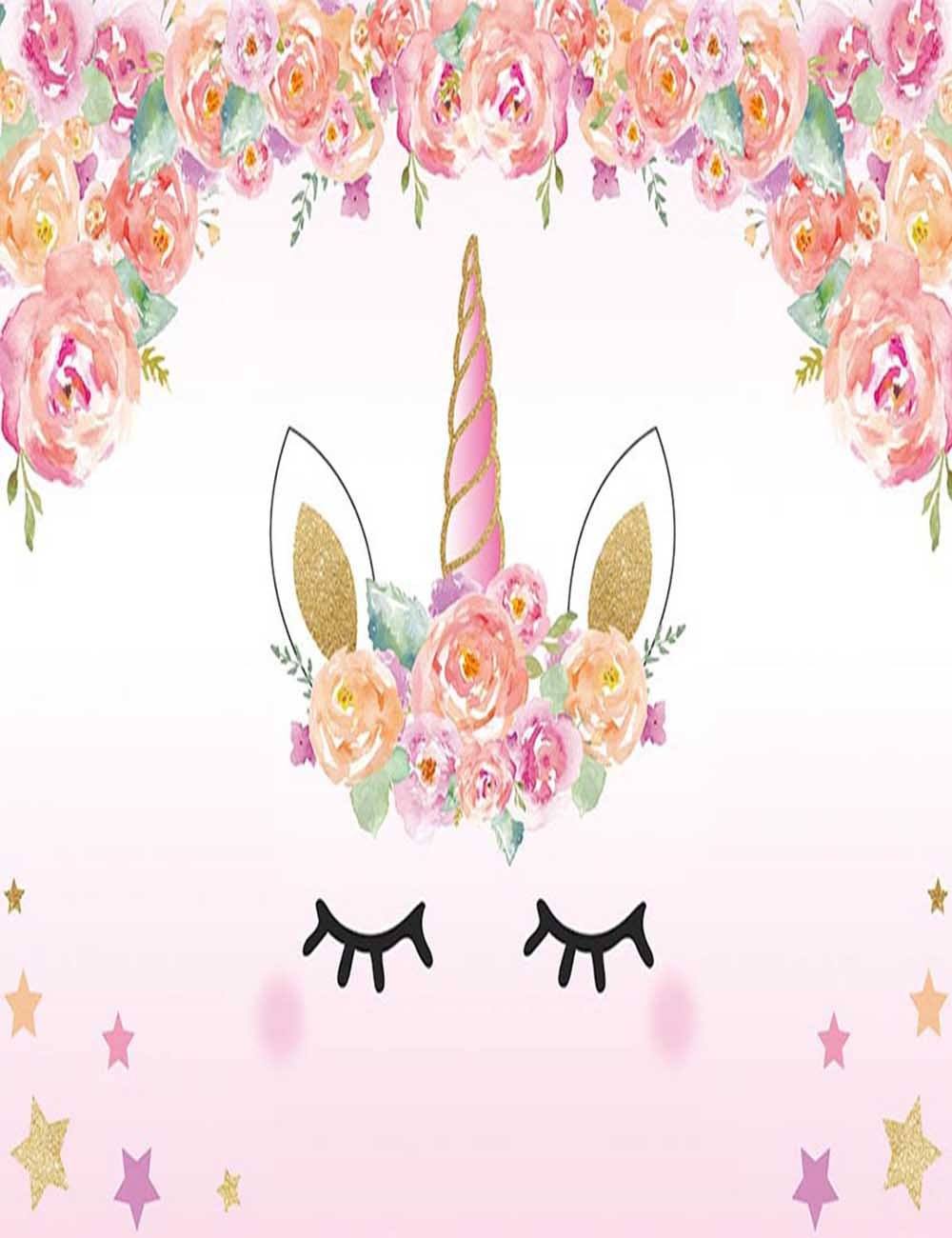 Pink Unicorn Patterned With Flower Star For Baby Show Backdrop Shopbackdrop