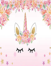 Pink Unicorn Patterned With Flower Star For Baby Show Backdrop Shopbackdrop