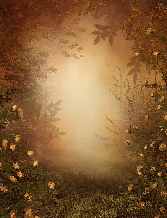 Printed Autumn Yellow Road Red Leaves Photography Backdrop J-0450 Shopbackdrop