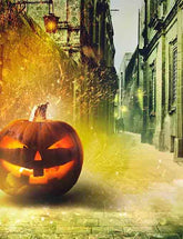 Pumpkin On Street With Spark For Halloween Holiday Photography Backdrop Shopbackdrop