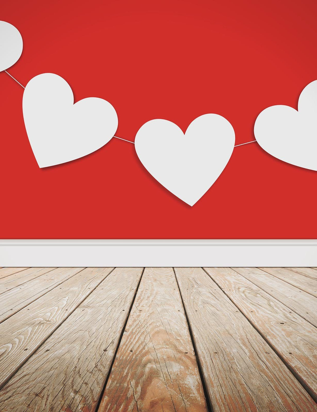 Red Wall Hanging Heart Flag With Wood Floor Photography Backdrop Shopbackdrop