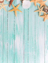 Starfish Conch On Baby Blue Wood Floor Backdrop For Photography Shopbackdrop