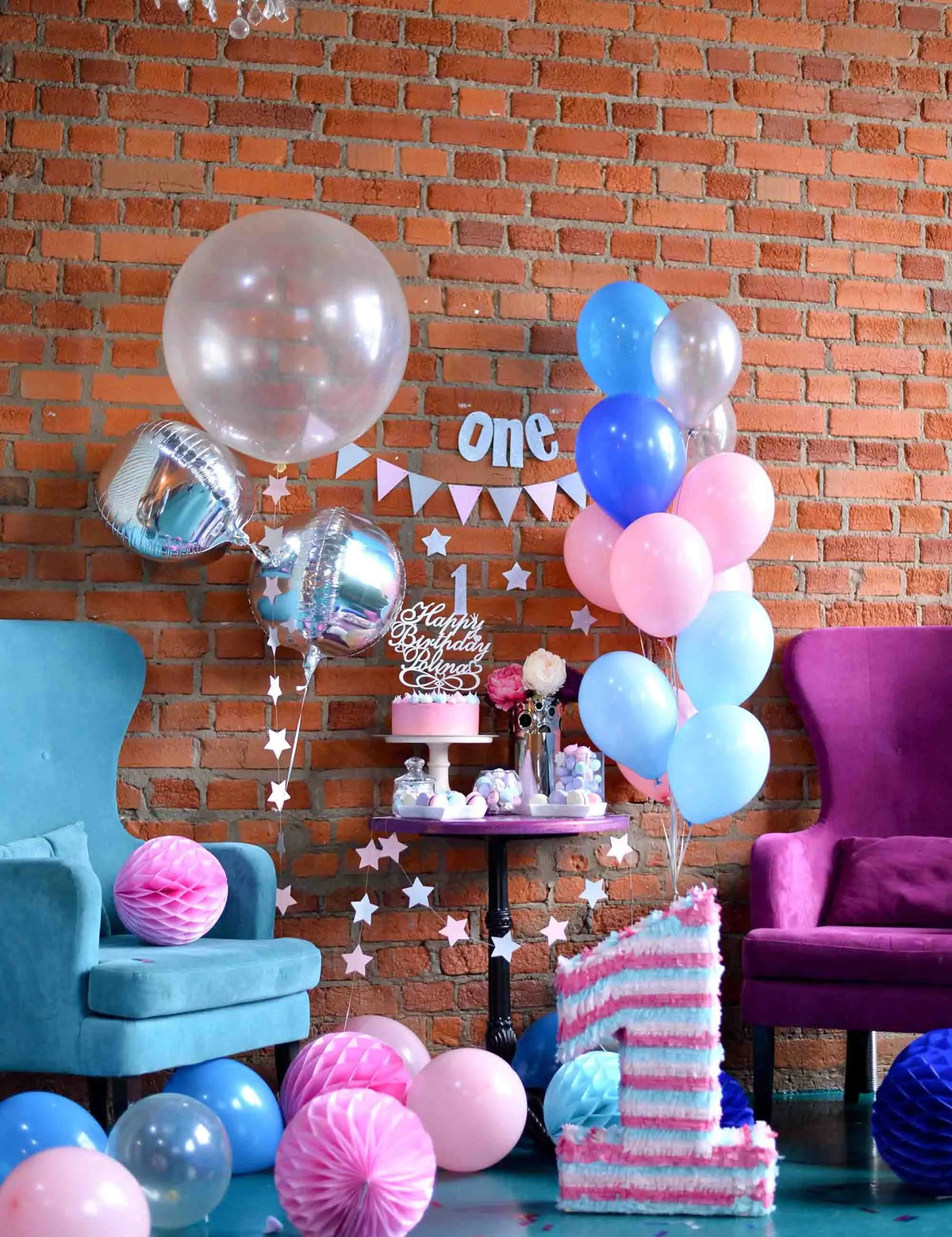 Birthday Party For One Year Old With Red Brick Backdrop Shopbackdrop