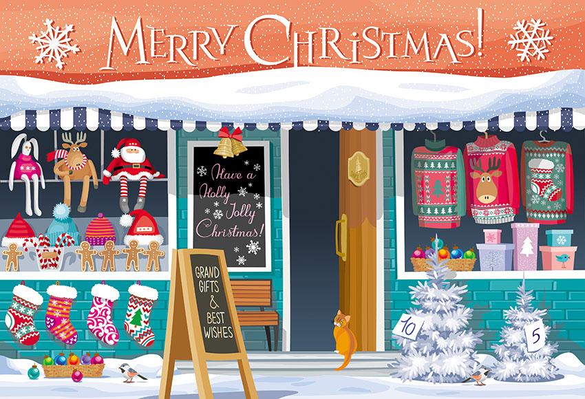 Cartoon Christmas Store Backdrop Shopbackdrop
