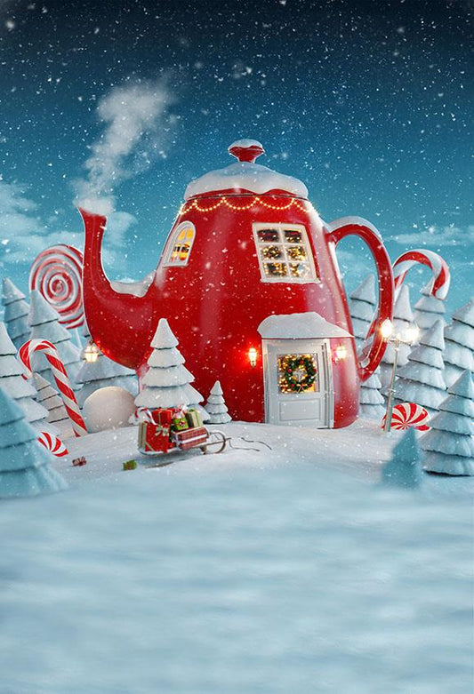 Cartoon Kettle House For Baby Christmas Backdrop lv-983 Shopbackdrop