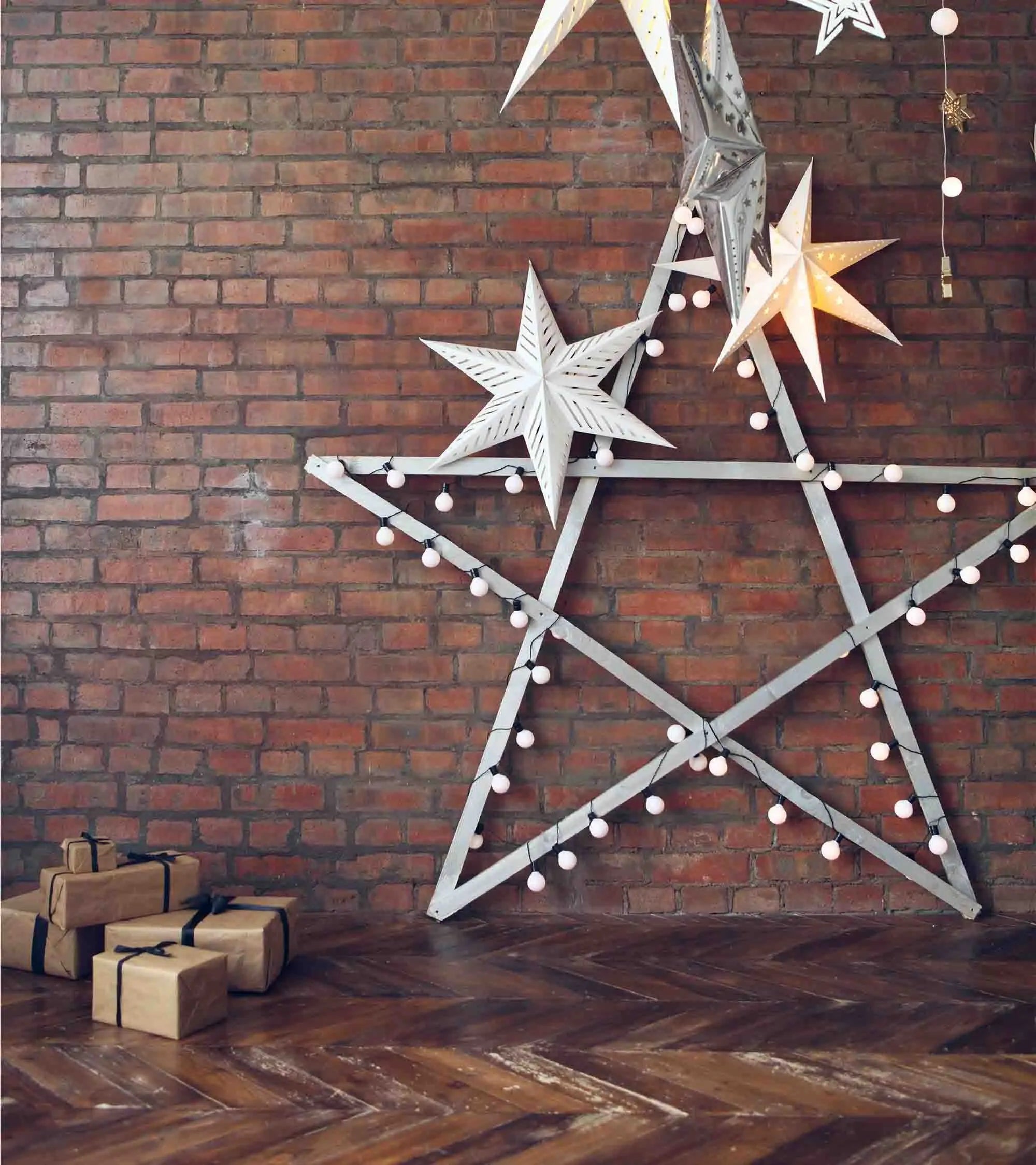 Christmas Star Red Brick Wall With Wood Floor Backdrop For Photography Shopbackdrop