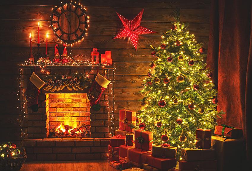 Christmas Fireplace With Flower Ring Photo Backdrop Shopbackdrop