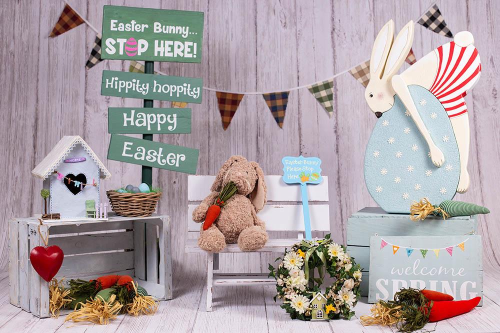 Easter Backdrop With Wooden Wall And Rabbit Toy G-1295 Shopbackdrop