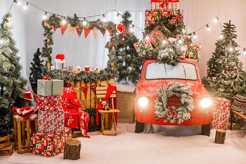 Christmas Gift Red Car For Children Photography Backdrop G-1188 Shopbackdrop