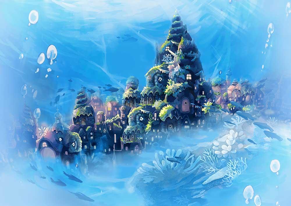Ink Painting Underwater Castle For Baby Photography K-0037 Shopbackdrop