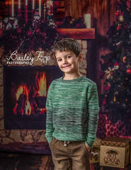 Interior Christmas With Fireplace Decorated Photography Backdrop N-0039 Shopbackdrop