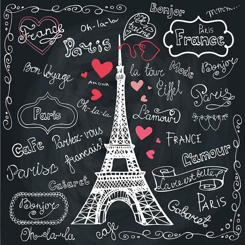 Painted Paris And Red Hearts On Chalkboard For Valentines Photo Backdrop Shopbackdrop