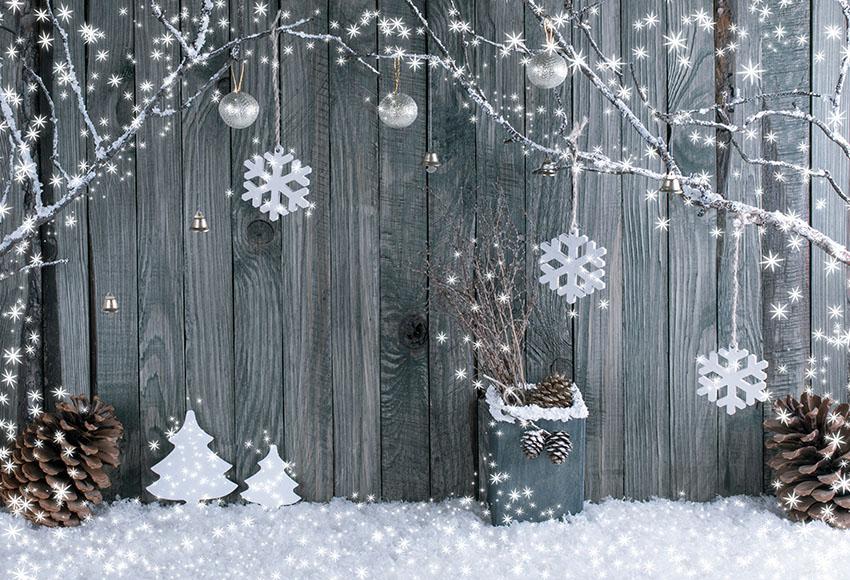 Snowflake With Gray Wooden Photo Backdrop Shopbackdrop