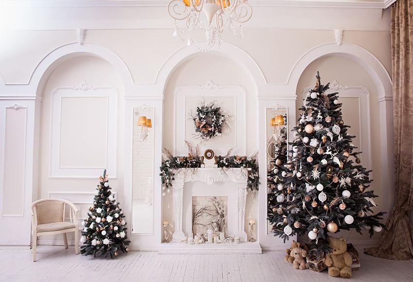 White Fireplace Christmas Wreath Photo Backdrop Shopbackdrop