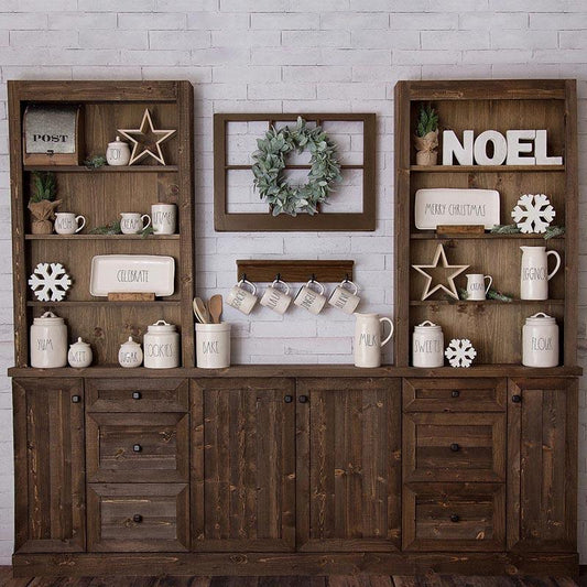 Wooden Cupboard Backdrop For Chirstmas Holiday G-1184 Shopbackdrop
