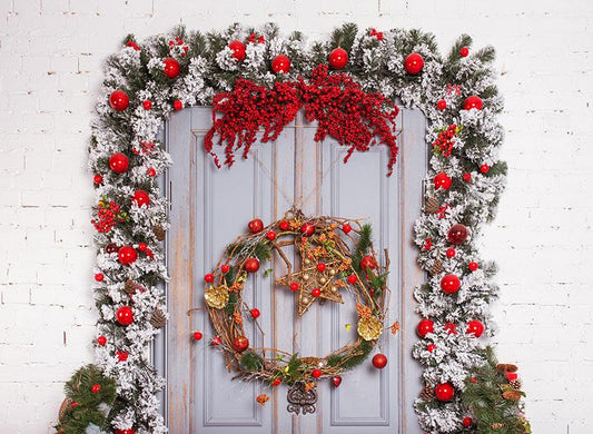 Wooden Door Backdrop For Chirstmas Holiday G-1199 Shopbackdrop