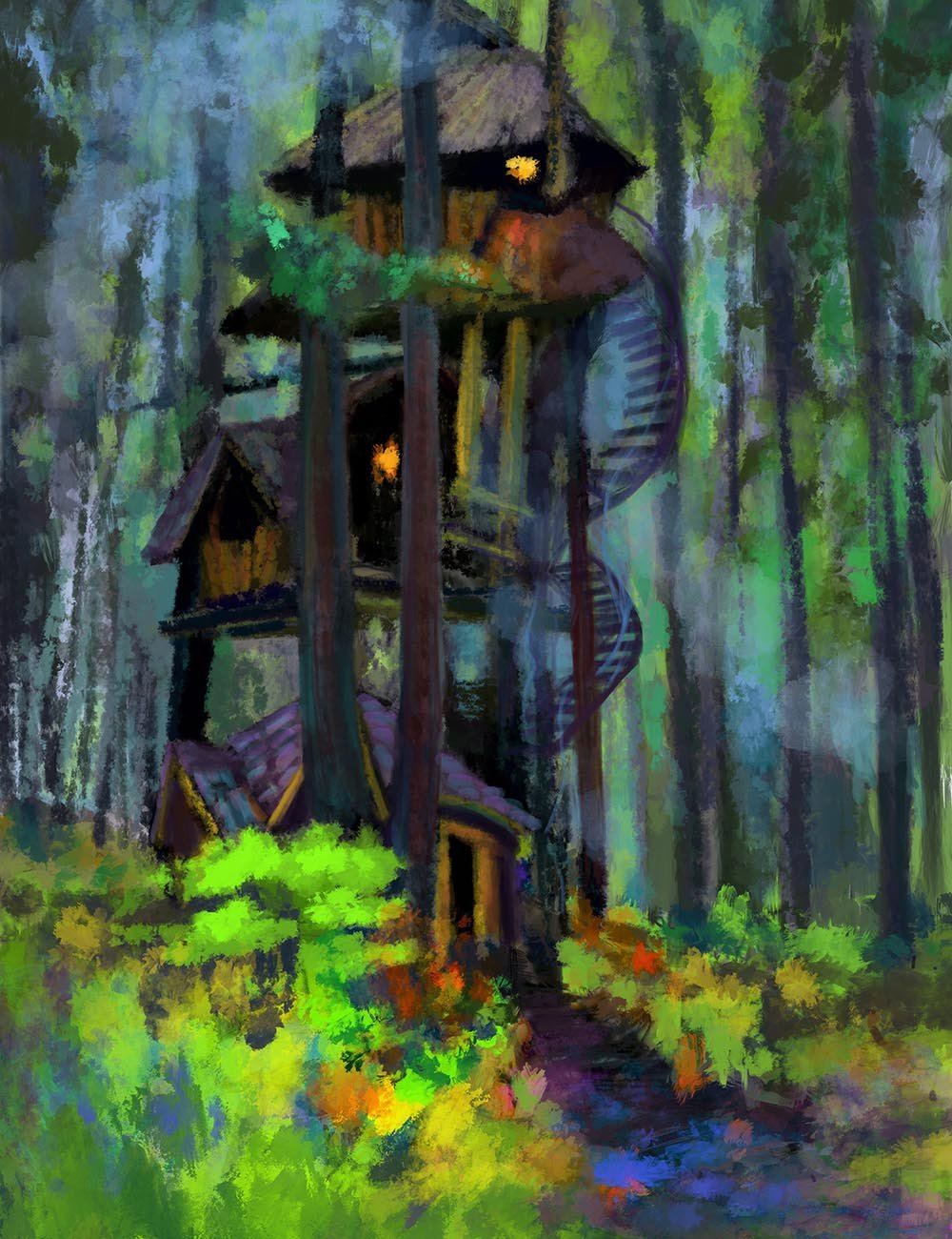 Abstract Oil Painted House In Forest Photography Backdrop J-0708 Shopbackdrop