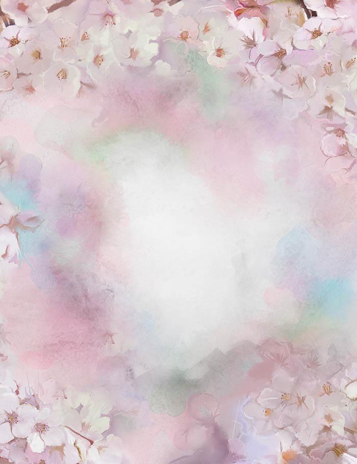 Abstract Oil Painting White Sakura Cherry Blossom Flowers Photography Backdrop  J-0328 Shopbackdrop