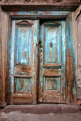 Antiquated Stone Wall With Blue Wood Door Backdrop For Photography Shopbackdrop