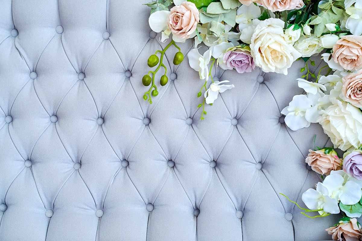 Baby Blue Tufted Buttoned Luxury Pattern With Flowers Photography Backdrop J-0101 Shopbackdrop