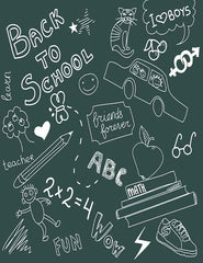Back To School Doodles On Green Chalkboard Photography Backdrop J-0191 Shopbackdrop