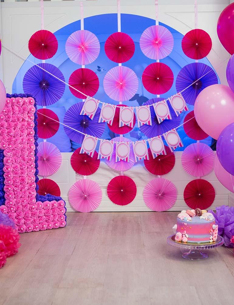 Balloon And Paper Umbrella For Birthday Party With Wooden Floor Backdrop Shopbackdrop