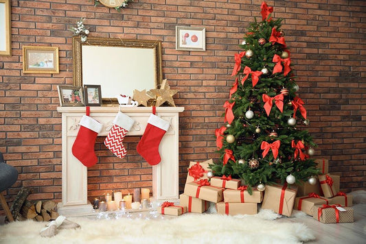 Beautiful Christmas Tree With Fireplace For Christmas Holiday Photography Backdrop N-0070 Shopbackdrop