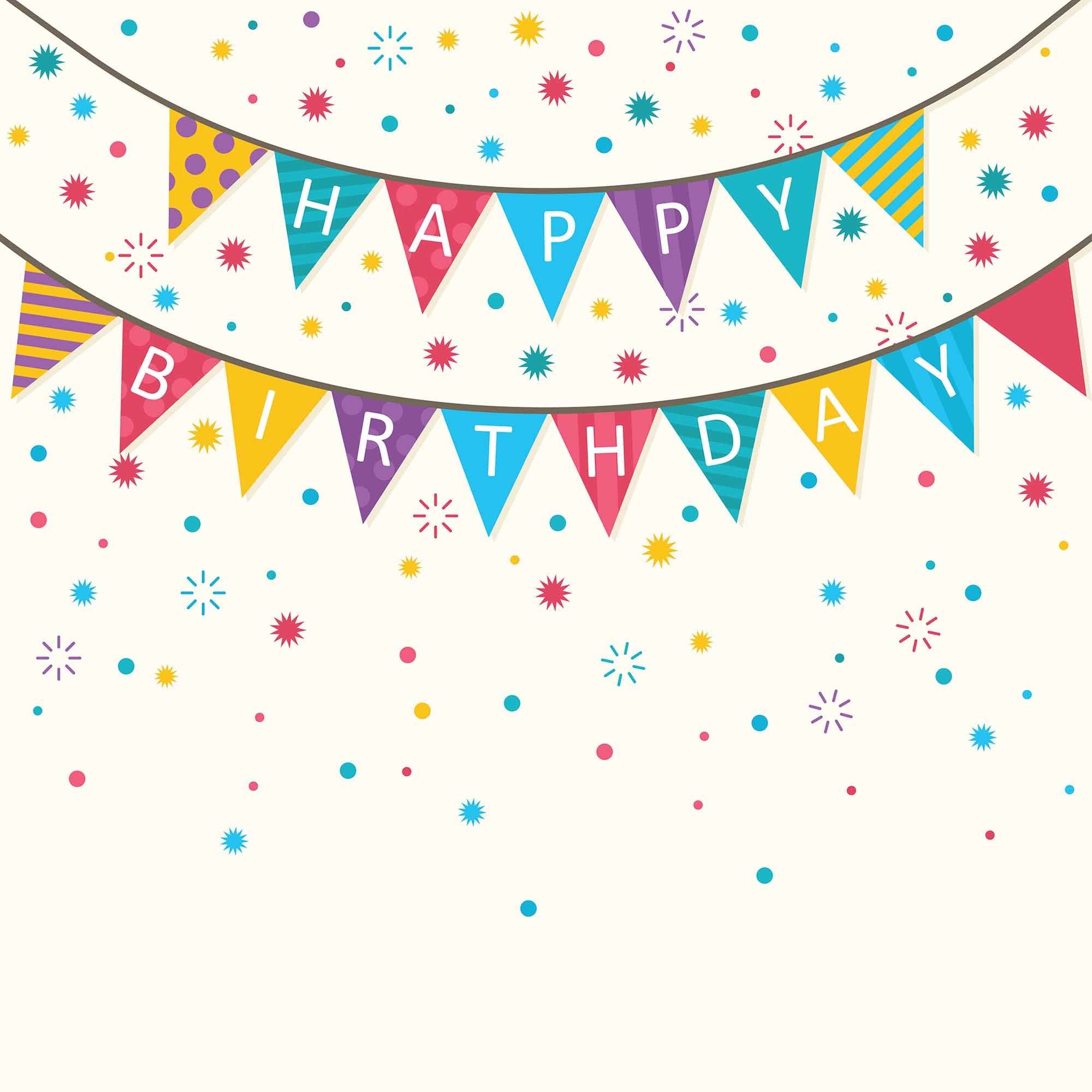 Birthday Flags Hanging Before Colorful Dots Backdrop For Photography Shopbackdrop