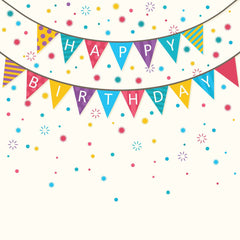 Birthday Flags Hanging Before Colorful Dots Backdrop For Photography Shopbackdrop