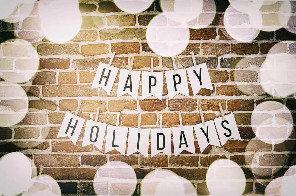 Black And White Happy Holidays With Brick Wall For Holiday Photography Backdrop N-0033 Shopbackdrop