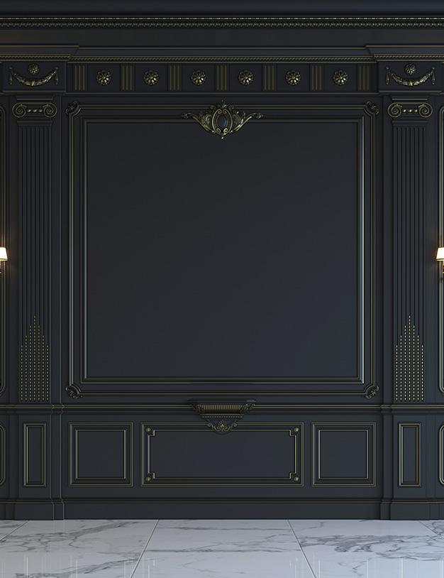 Black Wall Panels In Classical Style With Gilding And Sconces Photography Backdrop  J-0699 Shopbackdrop