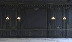 Black Wall Panels In Classical Style With Gilding And Sconces Photography Backdrop  J-0699 Shopbackdrop