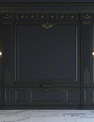 Black Wall Panels In Classical Style With Gilding And Sconces Photography Backdrop  J-0699 Shopbackdrop
