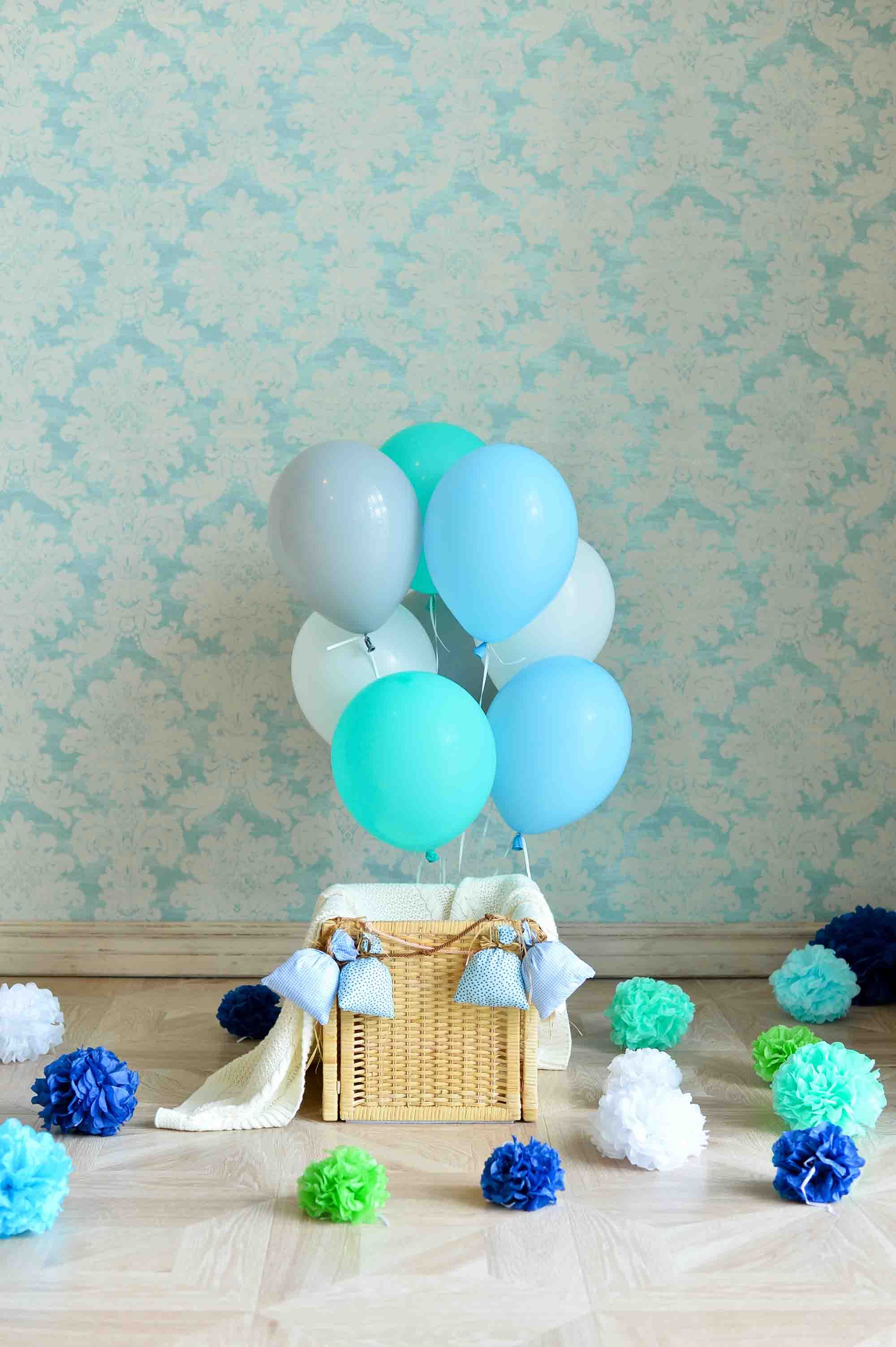 Blue Balloons Before Patterns Wall With Floor For Kid Backdrop For Photography Shopbackdrop