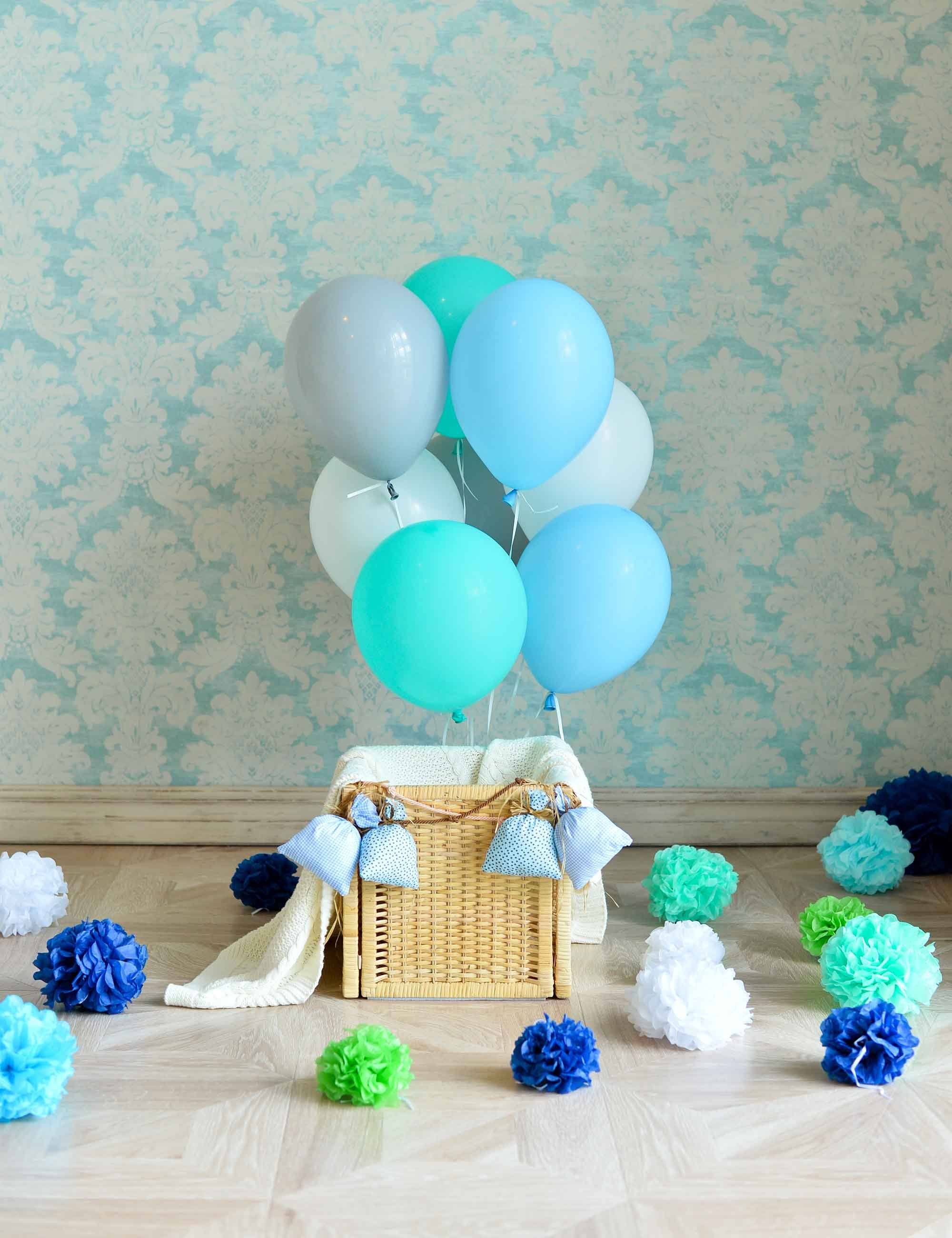 Blue Balloons Before Patterns Wall With Floor For Kid Backdrop For Photography Shopbackdrop
