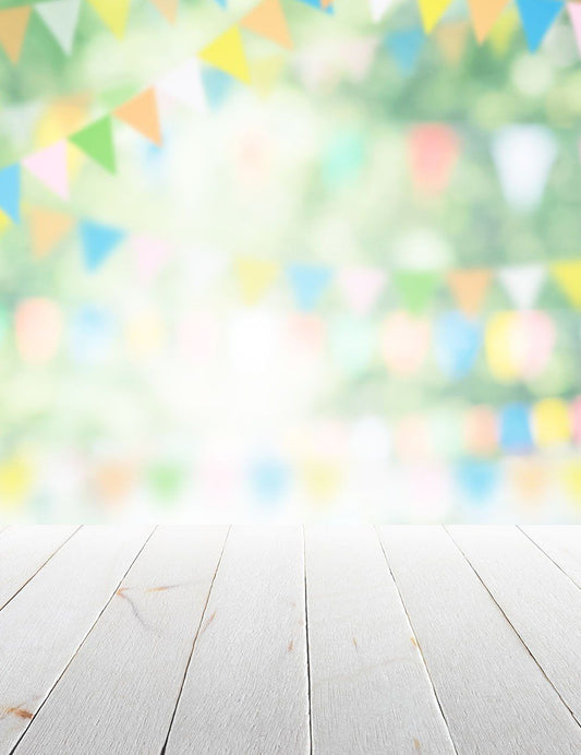 Bokeh Party Flag Background With Wood Floor Photography Backdrop Shopbackdrop