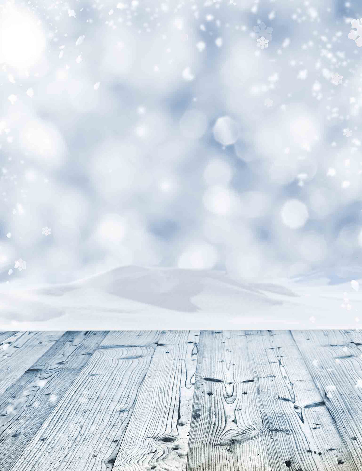 Bokeh Snow White Background With Wood Floor For Holiday Backdrop Shopbackdrop